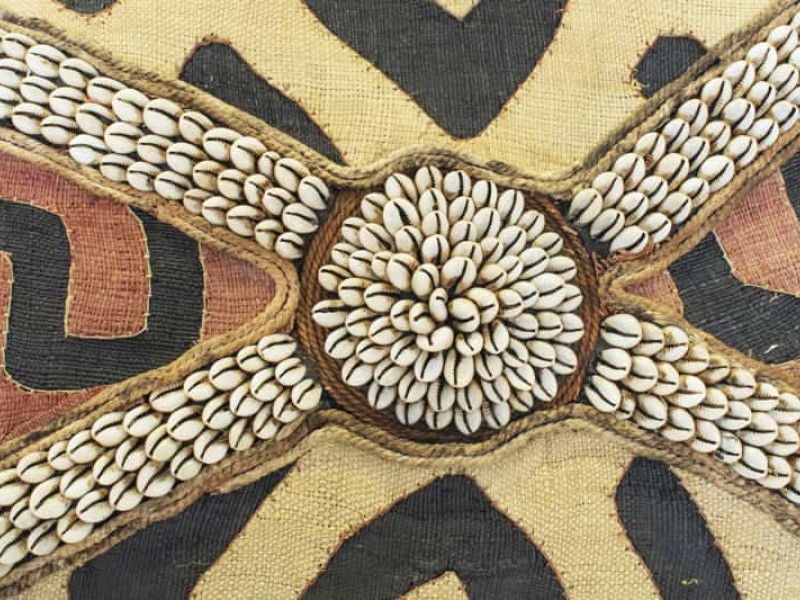 Tribal Shield with Kuba Cloth and Cowrie Shells